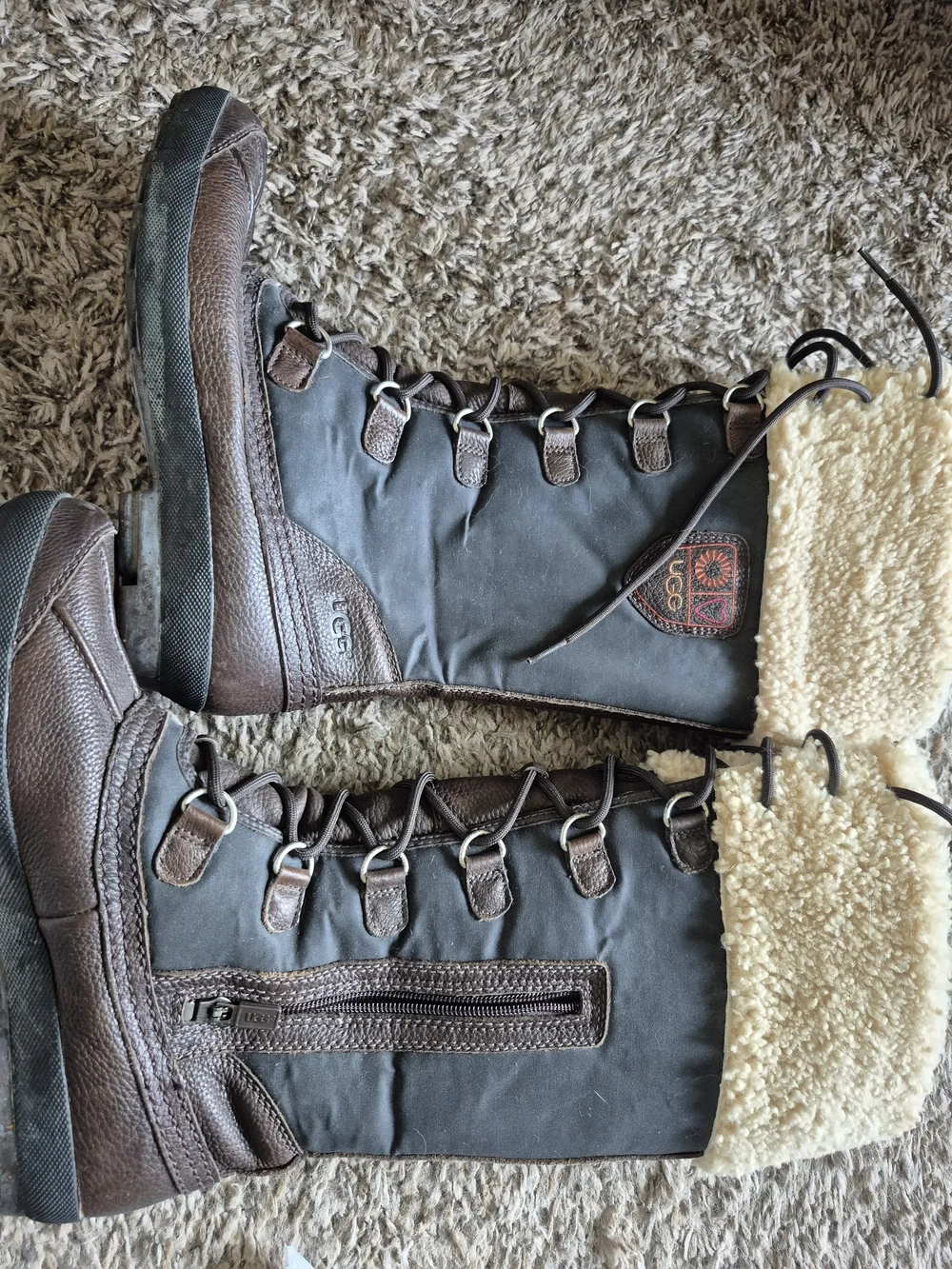UGG Sheepskin-Lined Lace-Up Winter Boots in Dark Brown